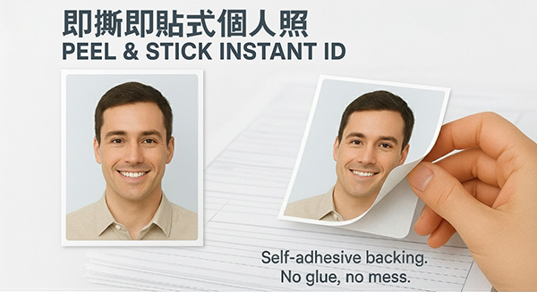 即撕即貼式個人照 Self-adhesive peel and stick personal ID Photo